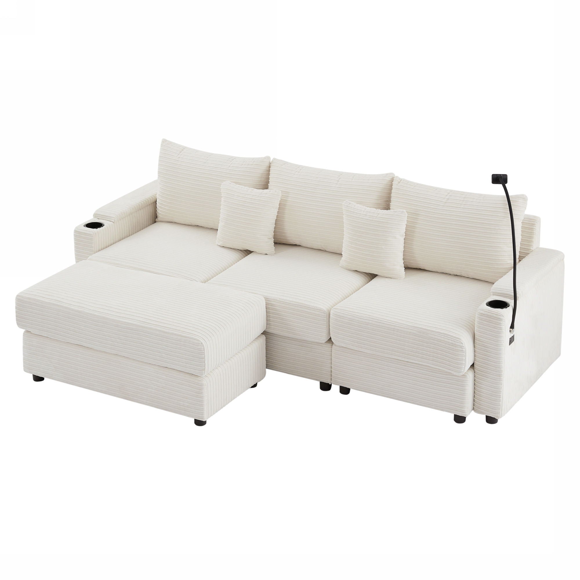 Modern Style Loveseat Sofa Sectional Sofa Couch With Storage Space, A Movable Ottoman, Two USB Ports, Two Cup Holders, A Phone Holder For Living Room