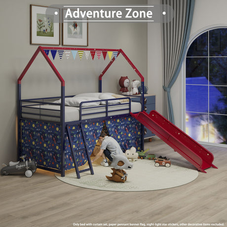 Jack - House Loft Bed With Slide And Curtain Set - view 72