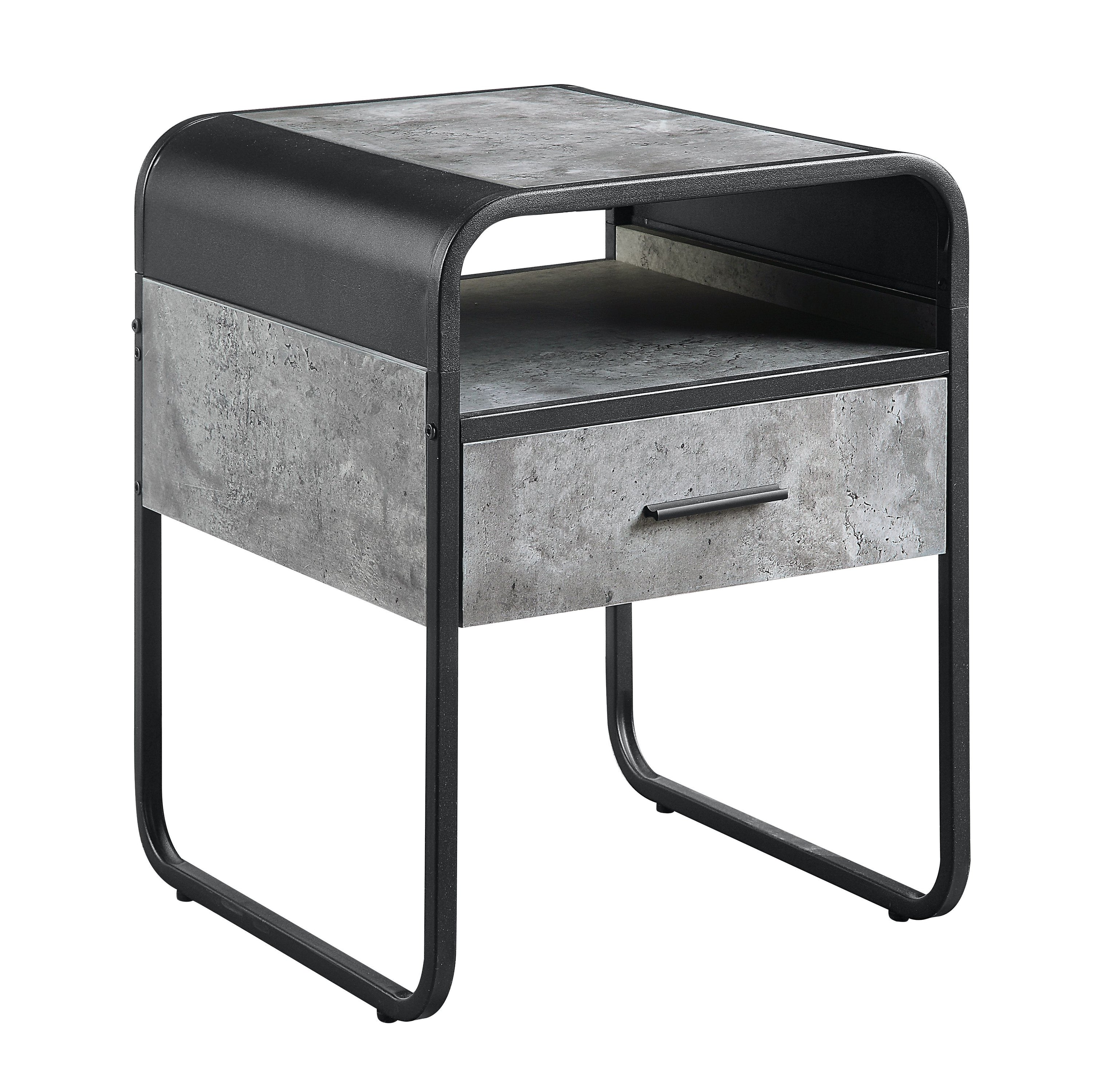 Raziela - End Table With Drawer - Concrete Gray / Black