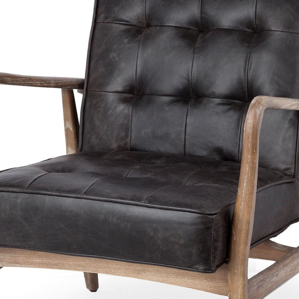 Leather Tufted Distressed Lounge Chair - Black / Brown