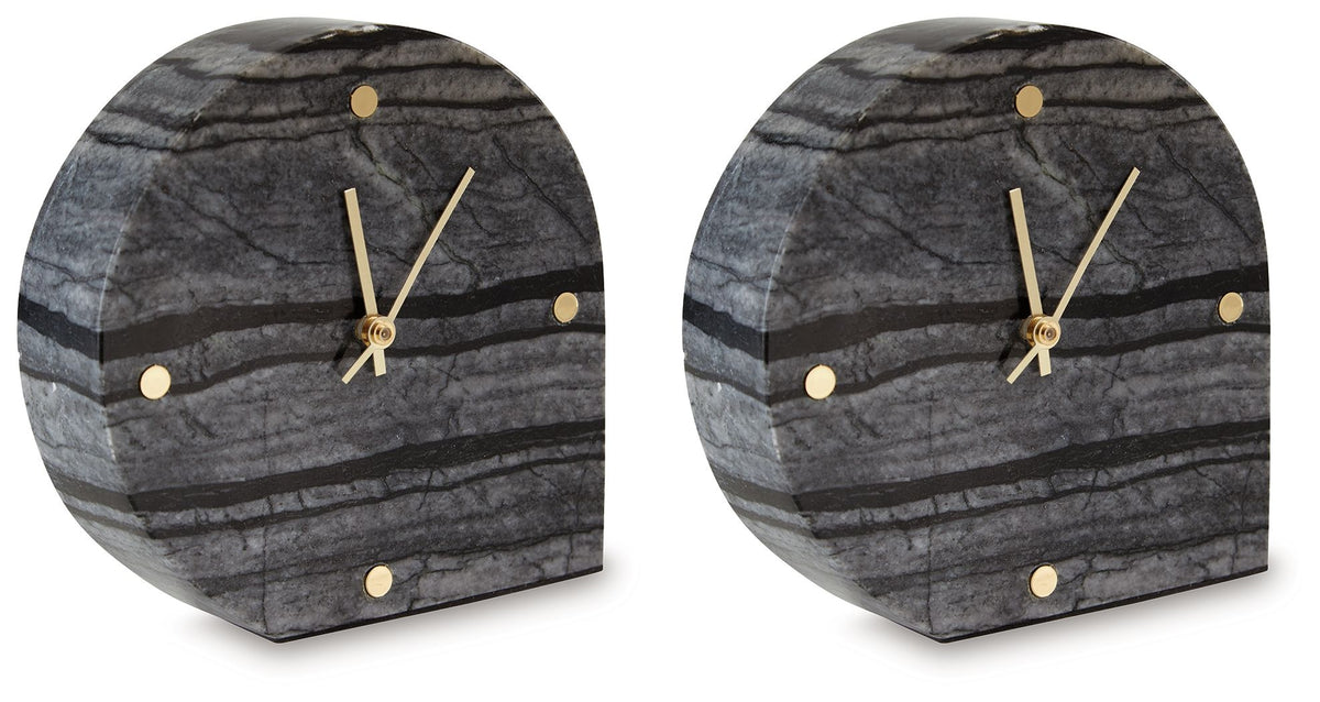 Janmour - Table Clock Black 2 Pieces by Signature Design by Ashley® | Bel Furniture
