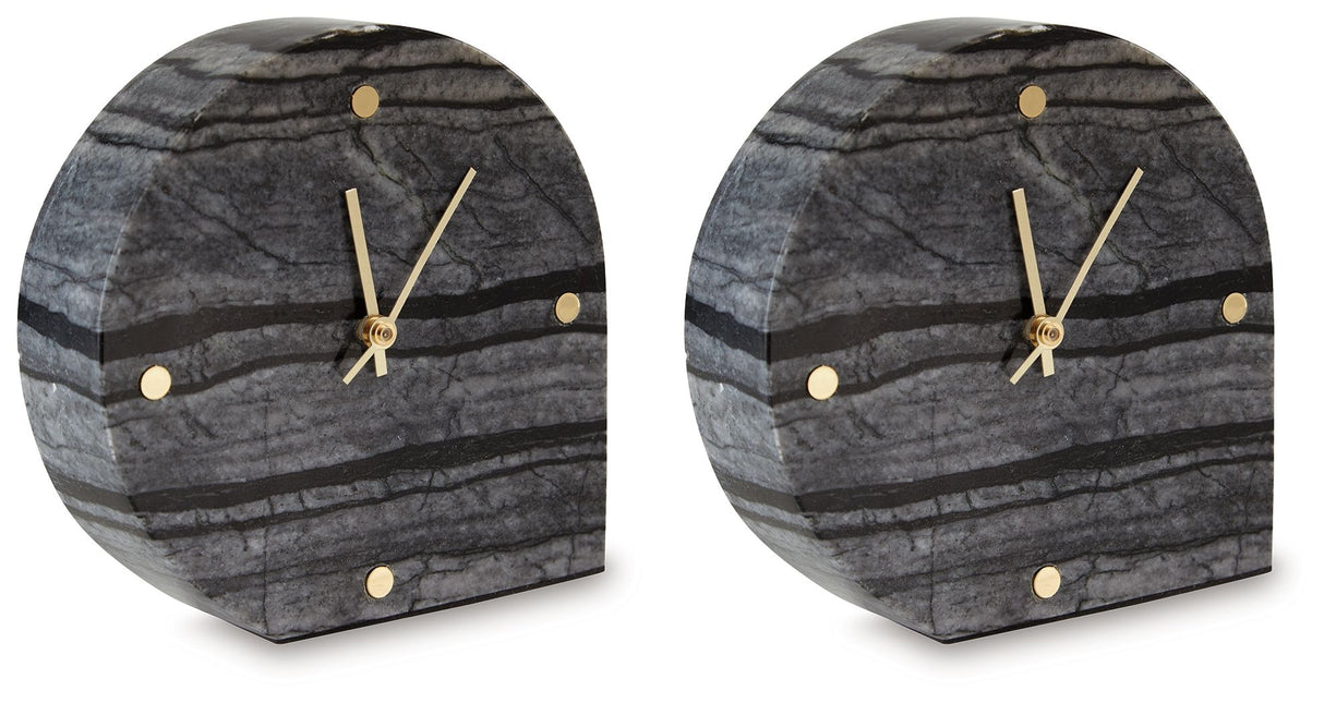Janmour - Table Clock Black 2 Pieces by Signature Design by Ashley® | Bel Furniture