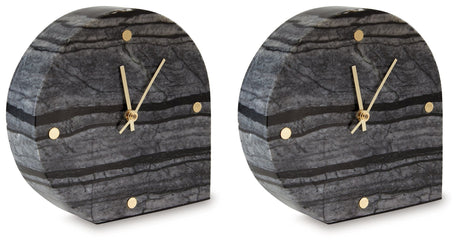 Janmour - Table Clock Black 2 Pieces by Signature Design by Ashley® | Bel Furniture