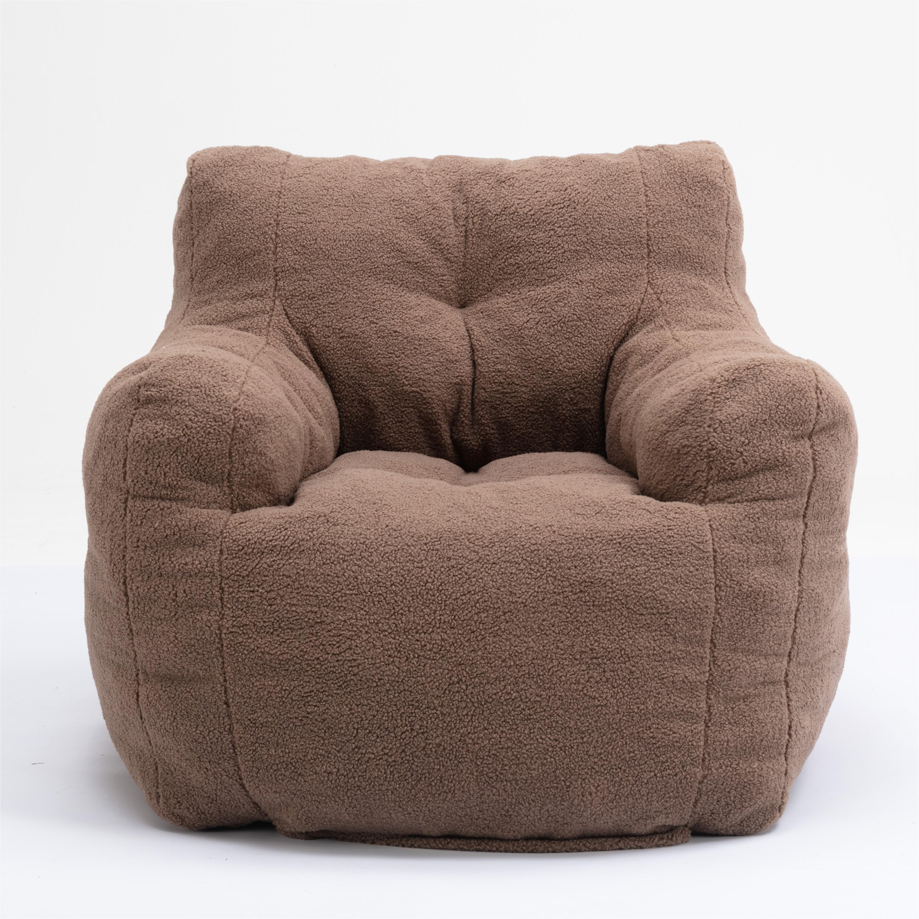 Soft Teddy Fabric Tufted Foam Bean Bag Chair With Teddy Fabric