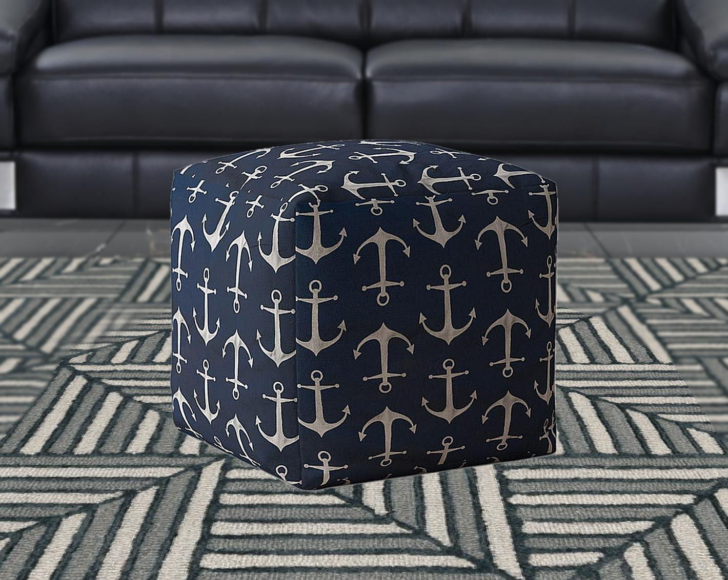 Twill Anchor Pouf Cover - Blue