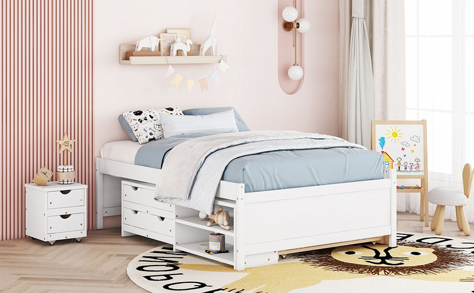 Versatile Bed With Trundle, Under Bed Storage Box And Nightstand