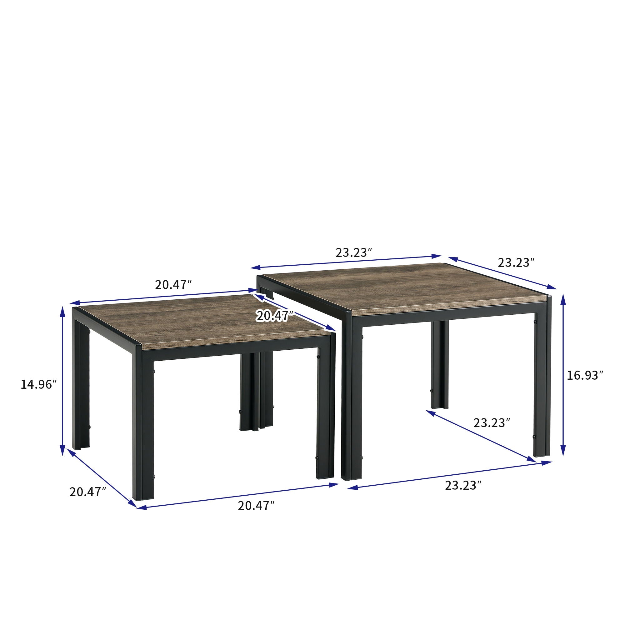 Nesting Coffee Table (Set of 2), Square Modern Stacking Table With Tempered Glass Finish For Living Room