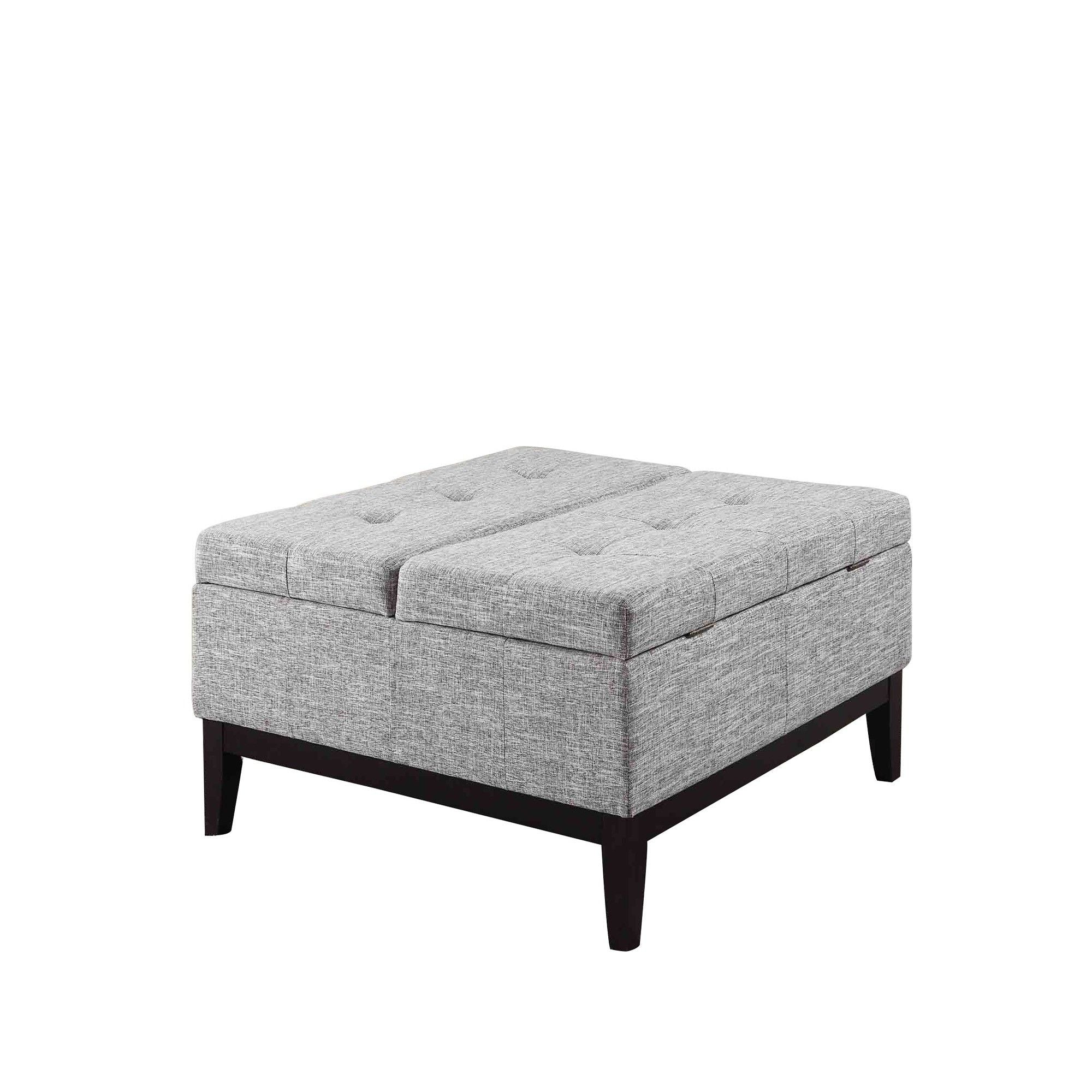 Tufted Linen And Black Storage - Light Gray