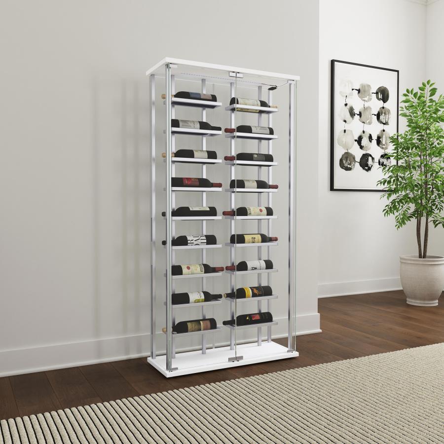 Montara - Tempered Glass Wine Storage LED Curio Cabinet - Chrome by Coaster Fine Furniture | Bel Furniture