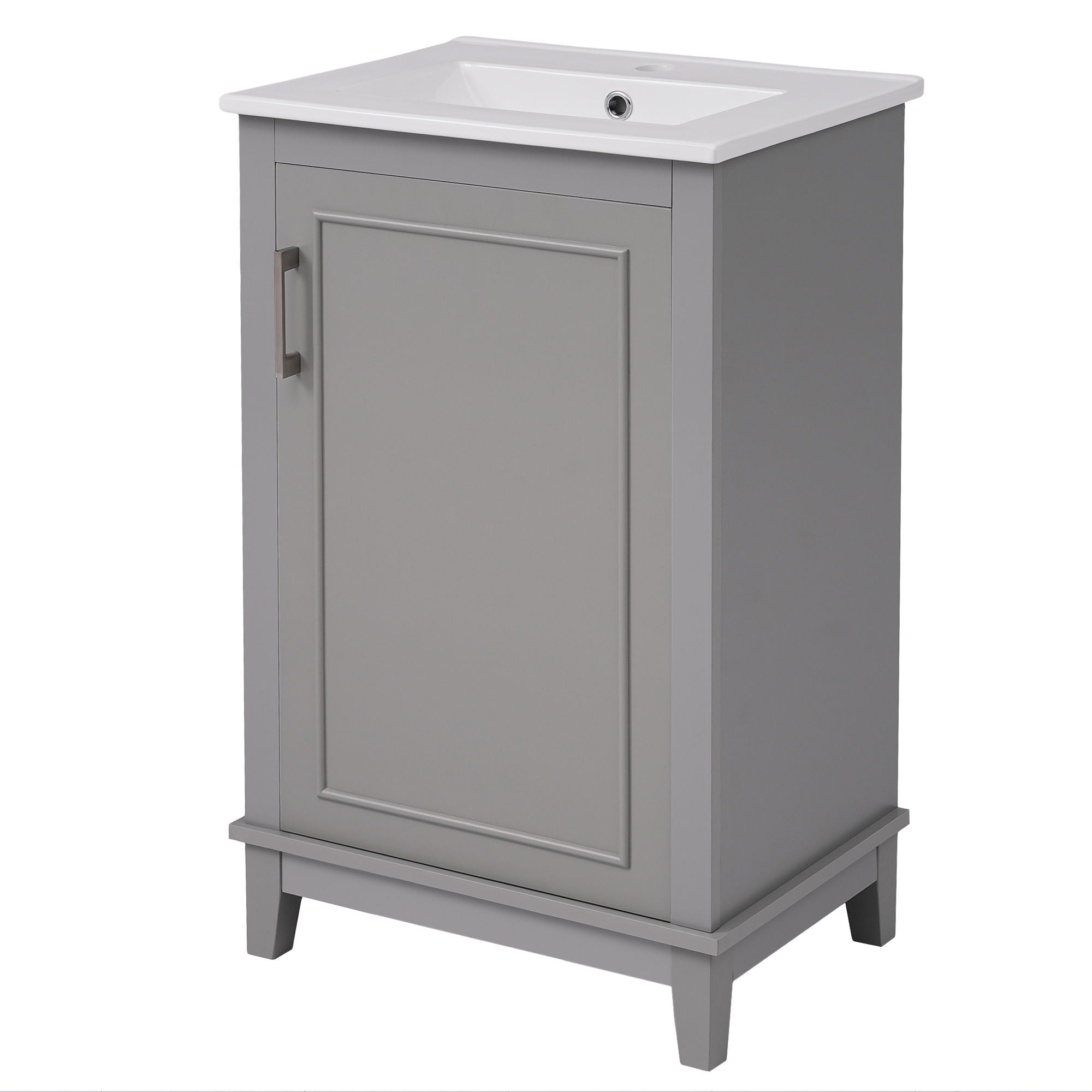 Modern Small Bathroom Vanity Cabinet With Ceramic Basin, Ample Storage, 1 Soft Close Door