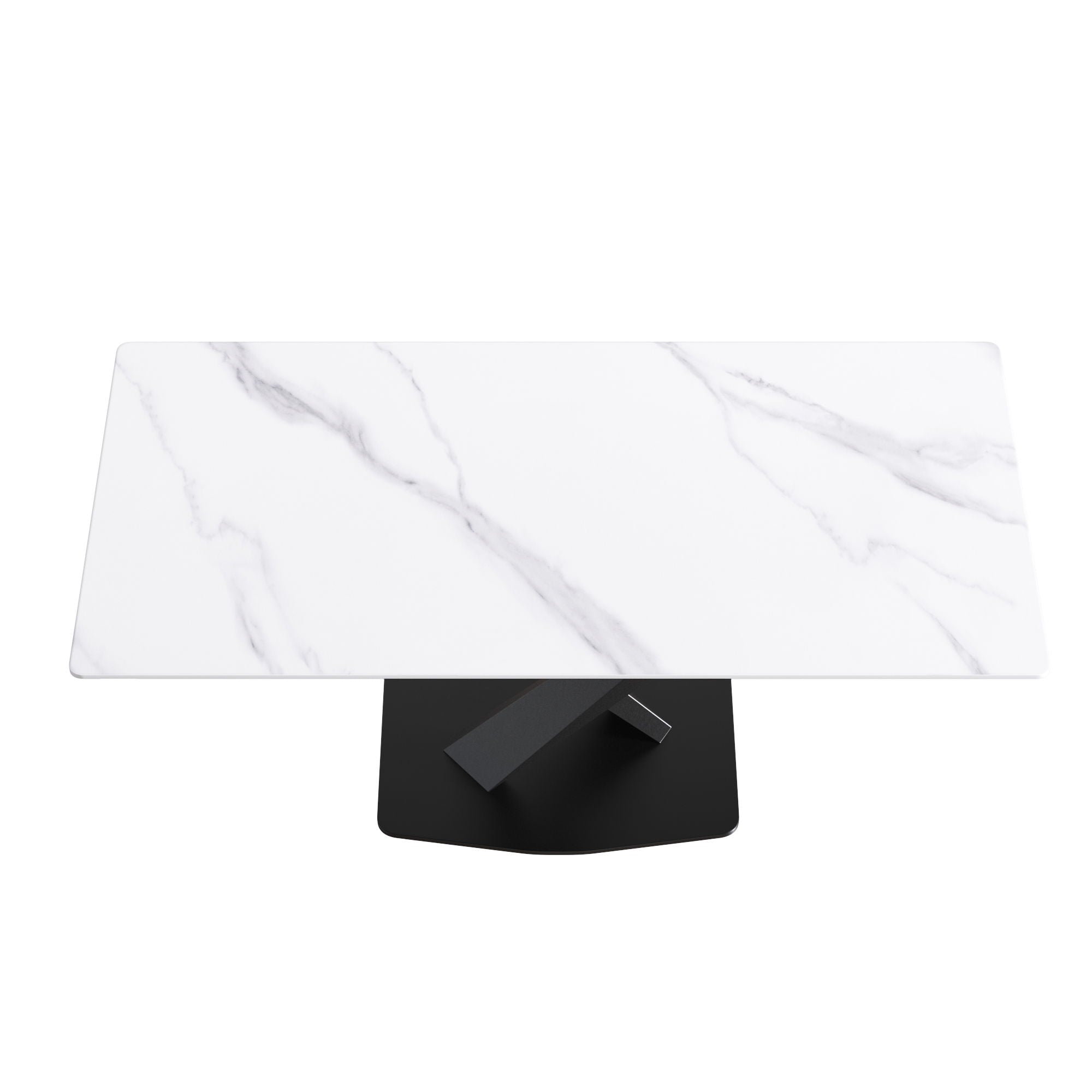 70.87" Modern Artificial Stone White Straight Edge Black Metal Leg Dining Table, Can Accommodate 6-8 People - White