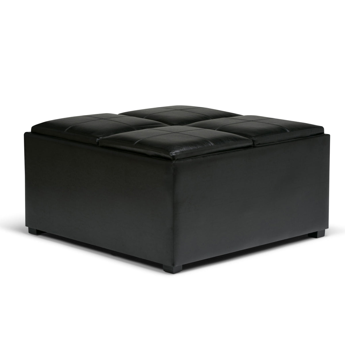 Avalon - Square Coffee Table, Storage Ottoman Black Faux Leather by Simpli-Home | Bel Furniture