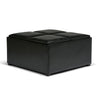 Avalon - Square Coffee Table, Storage Ottoman Black Faux Leather by Simpli-Home | Bel Furniture