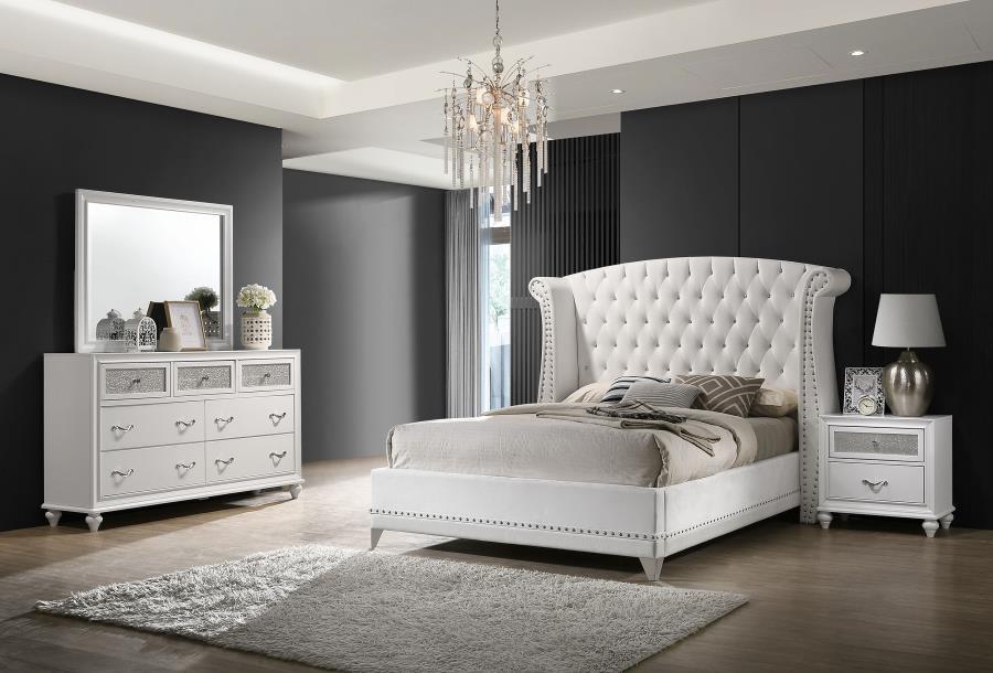 Barzini - Upholstered Tufted Bedroom Set White by CoasterEveryday | Bel Furniture