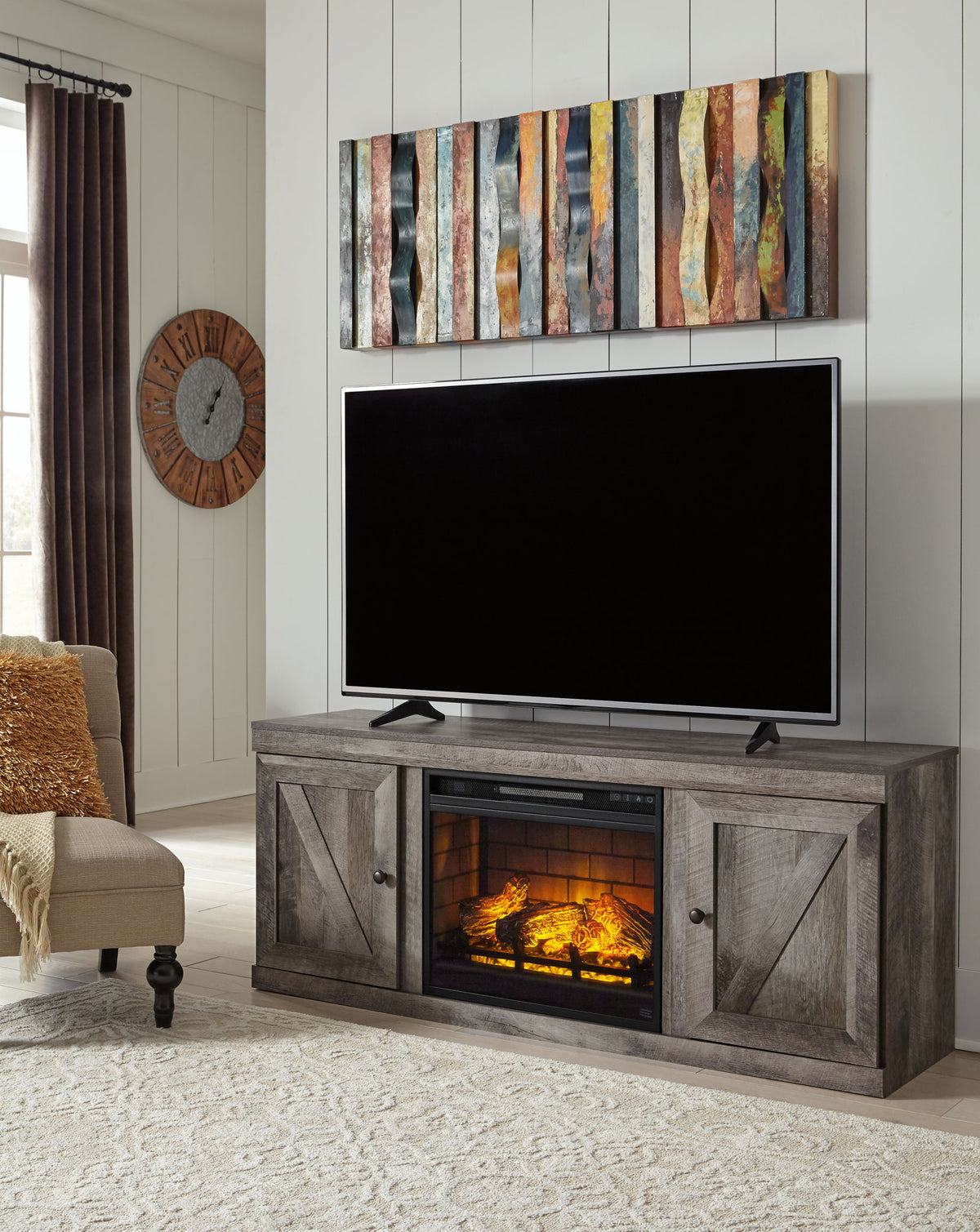 Wynnlow TV Stand With Faux Firebrick Fireplace Insert Gray