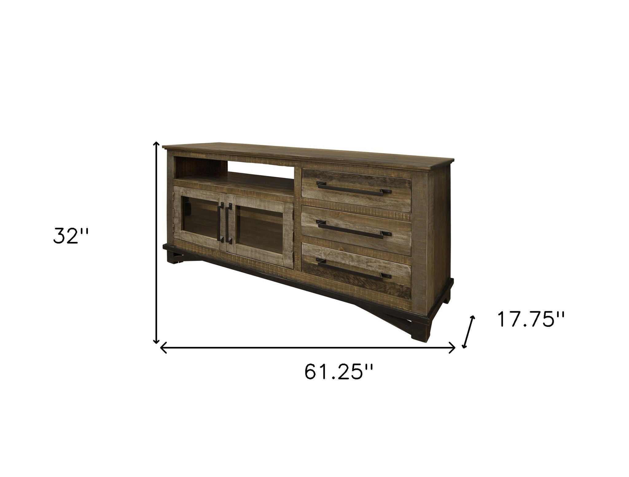 Cabinet Enclosed, Storage Distressed TV Stand - Brown