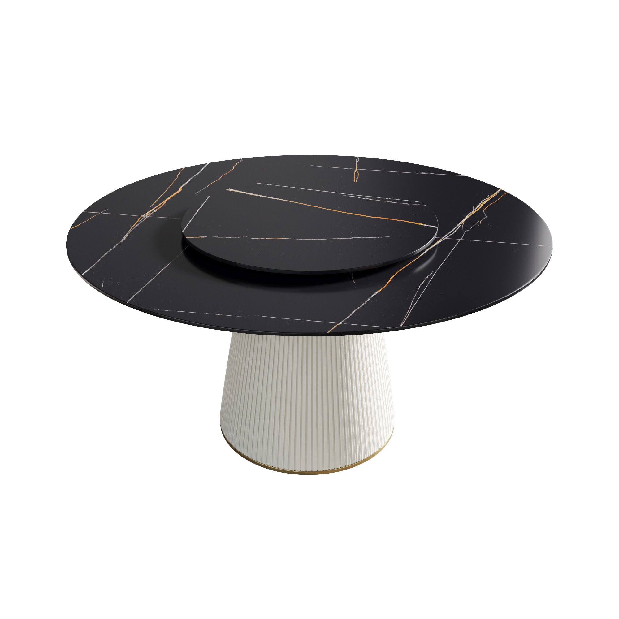 Modern Artificial Stone Round Plywood PU Base Dining Table, Can Accommodate 8 People Artificial Stone Turntable (Not Including Chairs) - Black / Beige