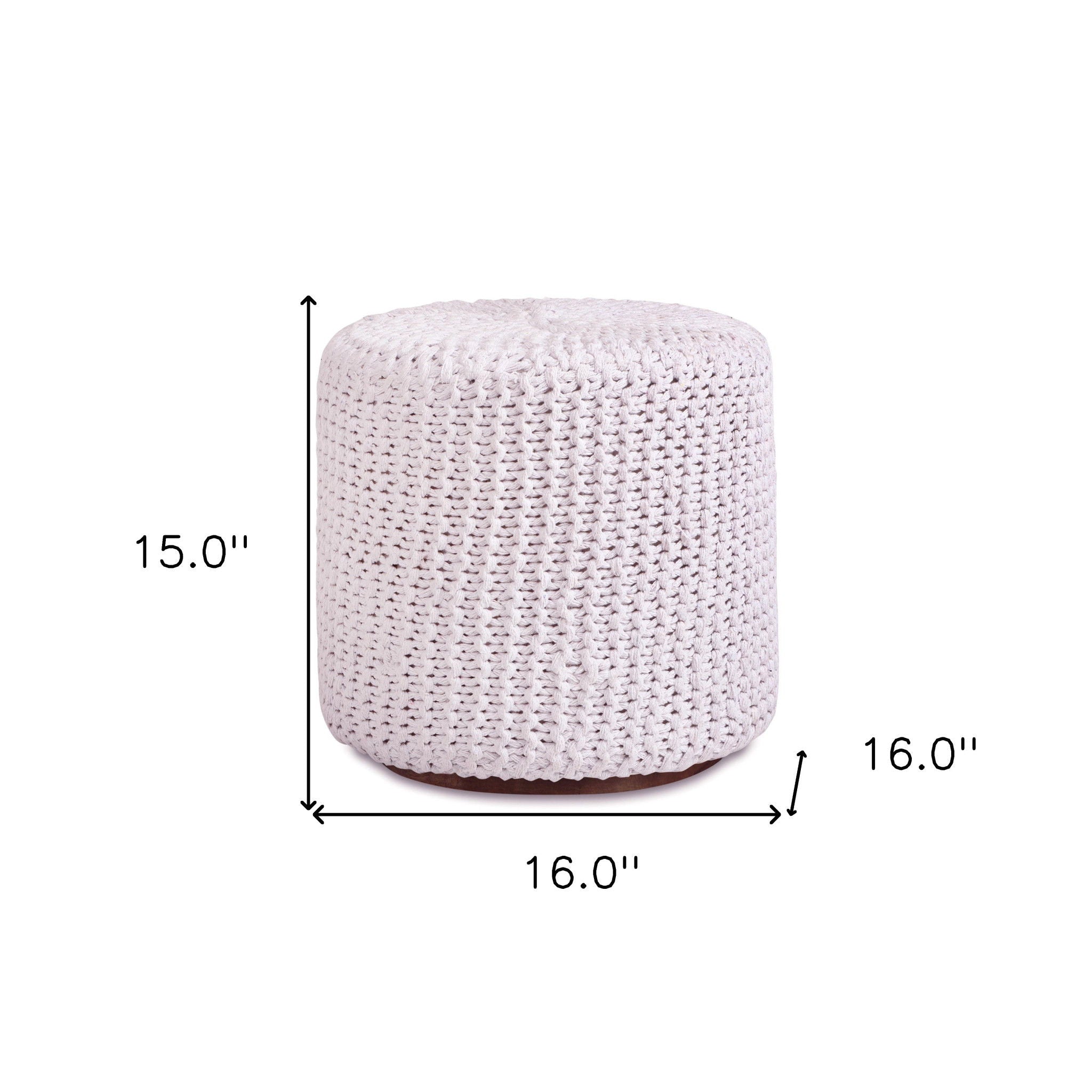 Cotton Blend Round Pouf Ottoman - White