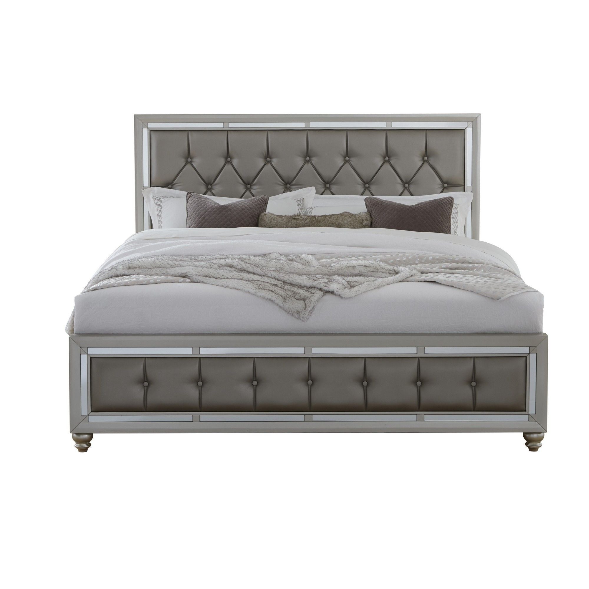 Solid Wood Full Tufted Upholstered Linenno Bed With Nailhead Trim - Silver