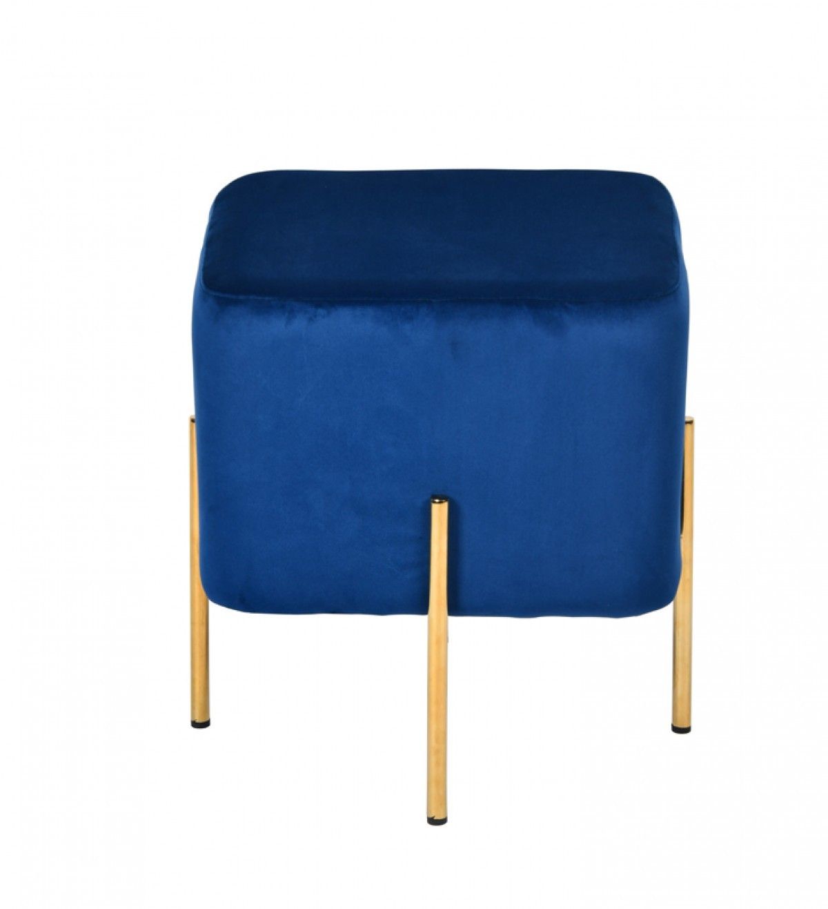 Velvet Cube Ottoman - Blue / Gold