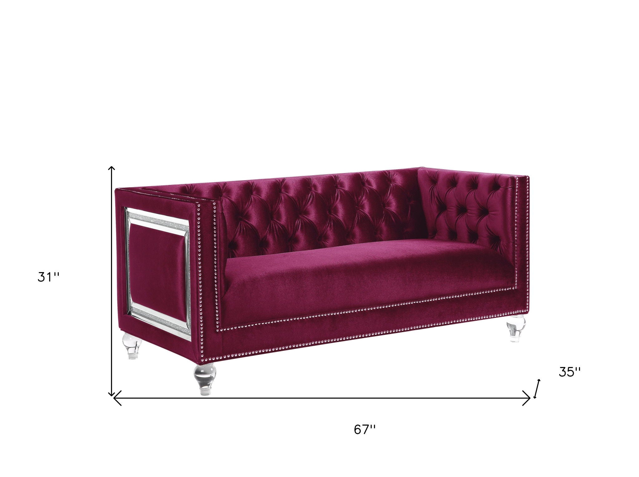 Velvet Loveseat And Toss Pillows - Burgundy / Silver