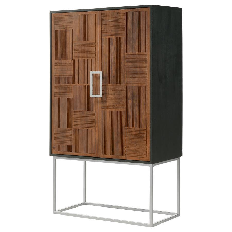 Borman - 2 Door Home Bar Cabinet Wine Storage - Walnut And Black by Coaster Fine Furniture | Bel Furniture