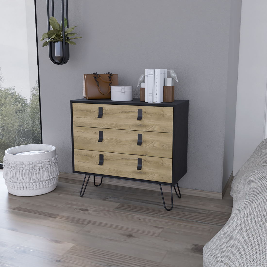 Three Drawer Dresser - Natural / Black