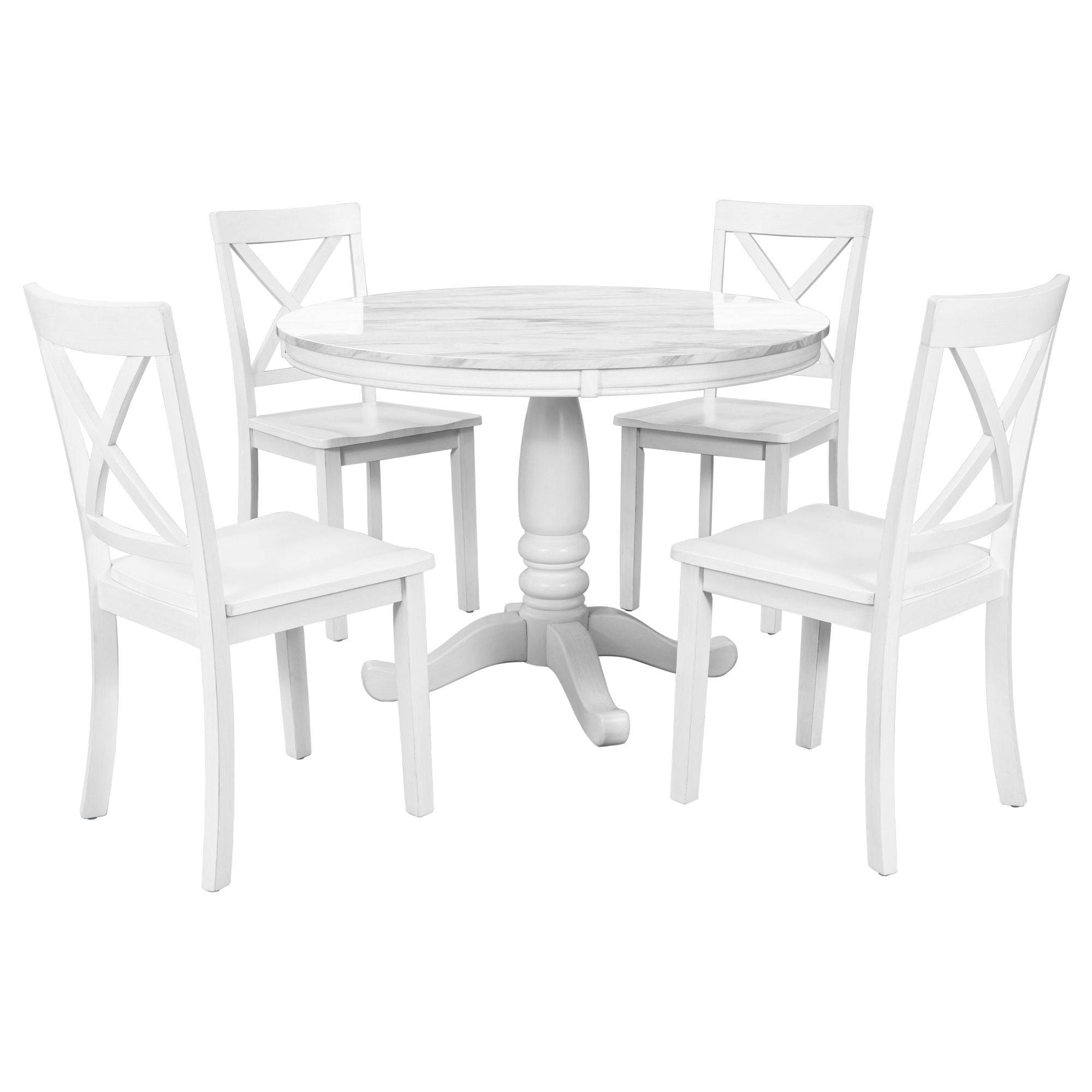 5 Pieces Dining Table And Chairs Set For 4 Persons, Kitchen Room Solid Wood Table With 4 Chairs