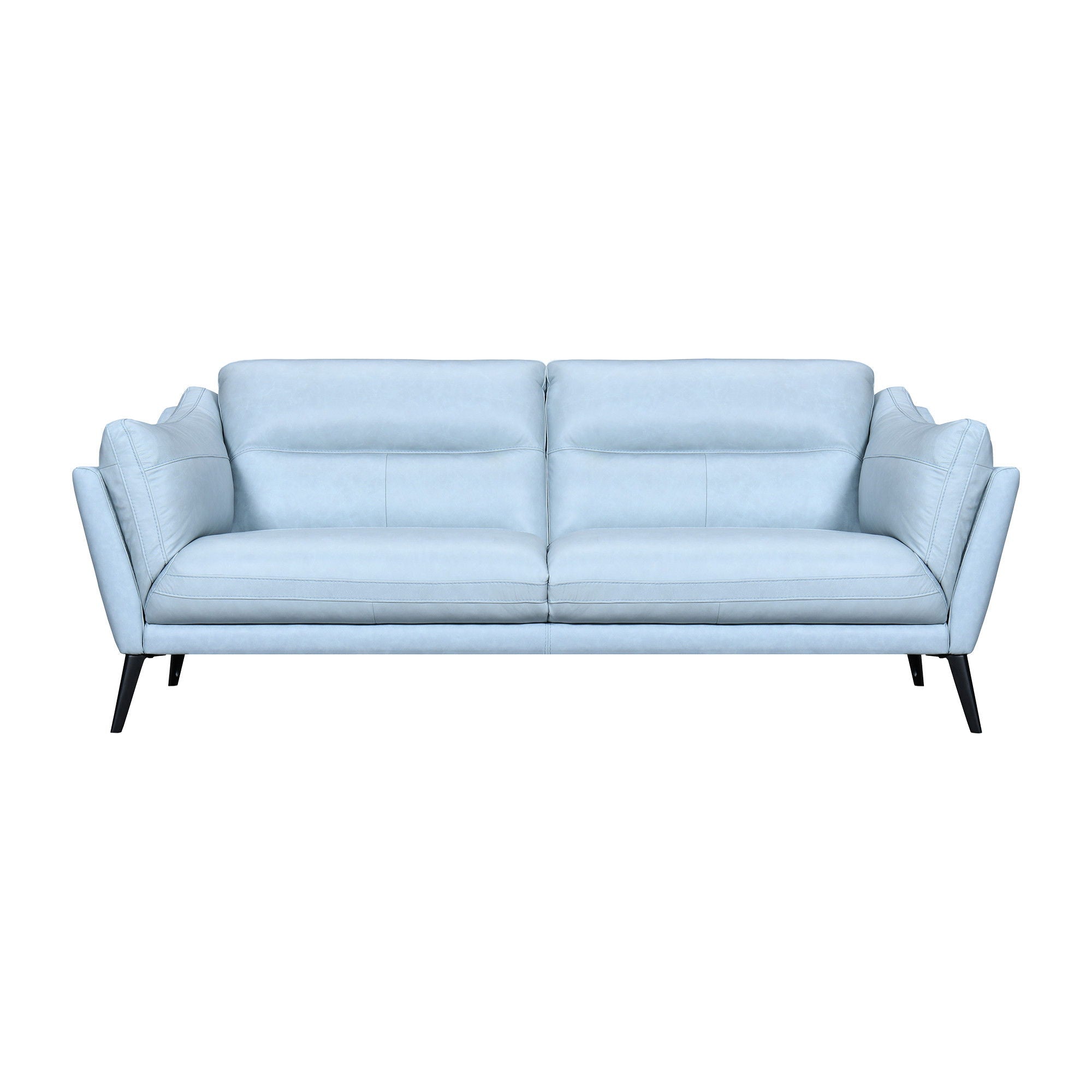 Leather Sofa With Black Legs - Sky Blue