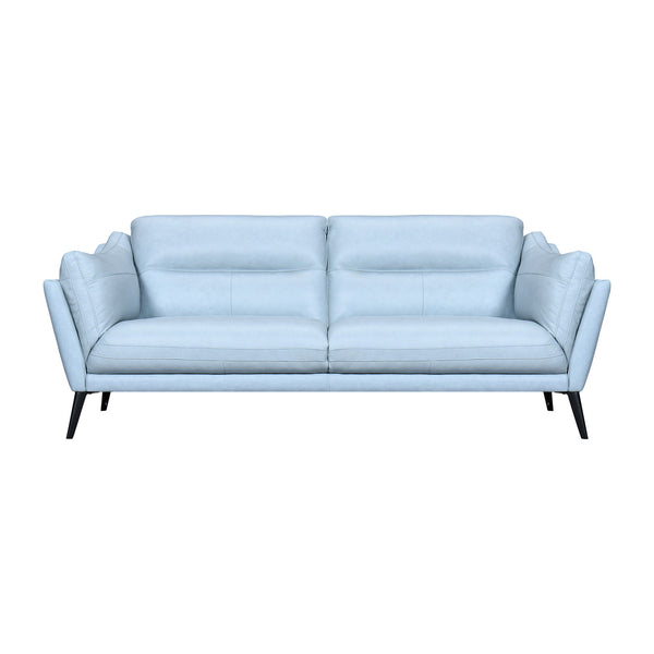 Leather Sofa With Black Legs - Sky Blue