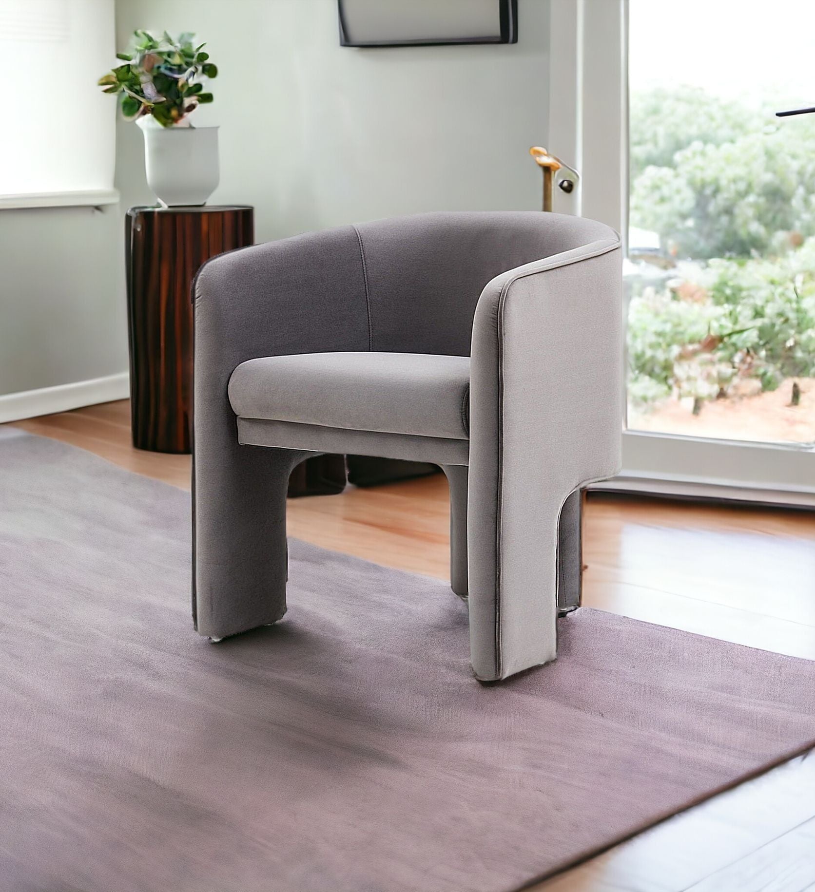 Contemporary Velvet Three Legged Chair - Dark Gray