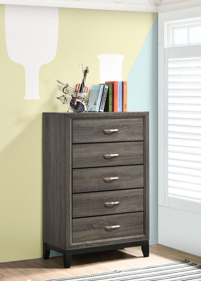 Watson - 5-Drawer Bedroom Chest - Gray Oak by CoasterEveryday | Bel Furniture
