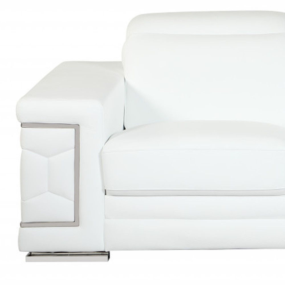 Sofa Italian Leather With Silver Legs - White