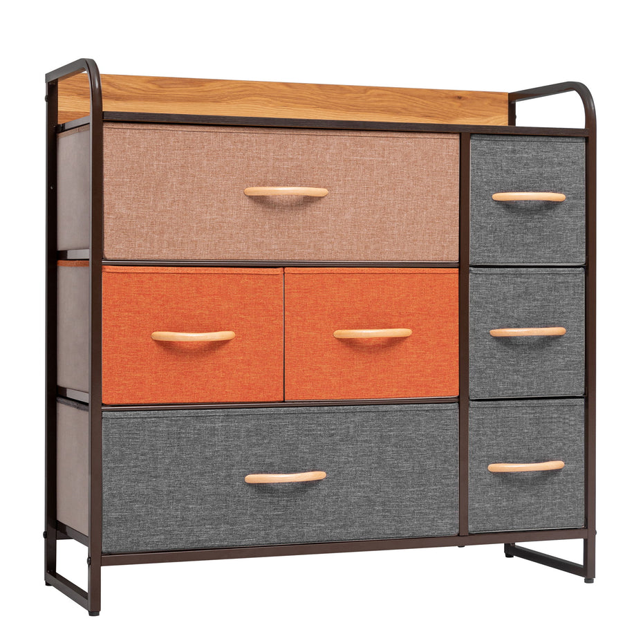 Steel And Fabric Seven Drawer Dresser - Gray