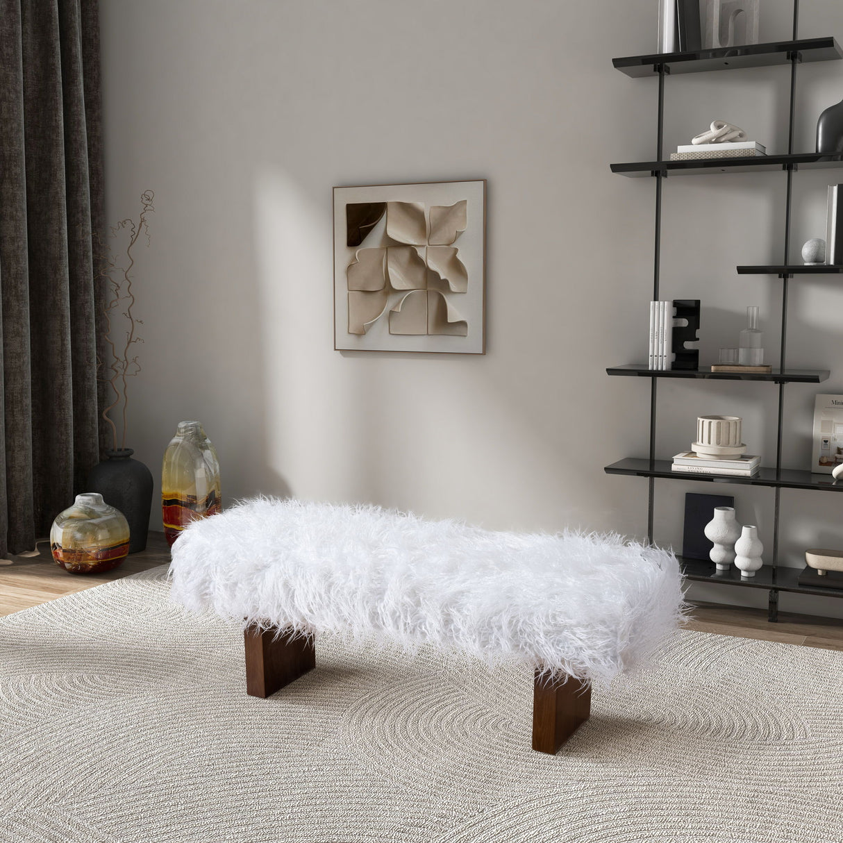 Henley - Fur Bench - White Khaki by Ashcroft Furniture | Bel Furniture