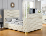 3-Piece Bed with Built-in Fireplace and TV Mount - Beige by Mollai Collections | Bel Furniture