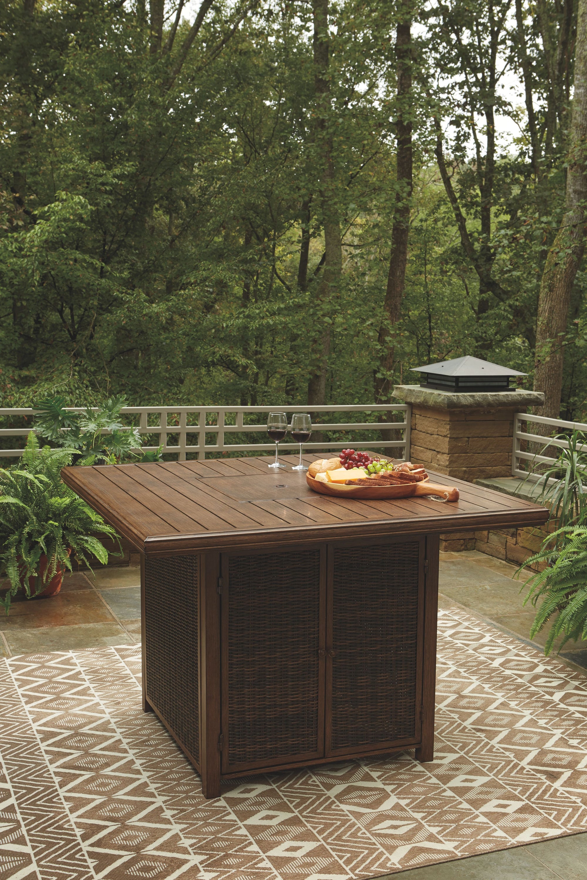 Paradise - Medium Brown - Square Bar Table W/Fire Pit