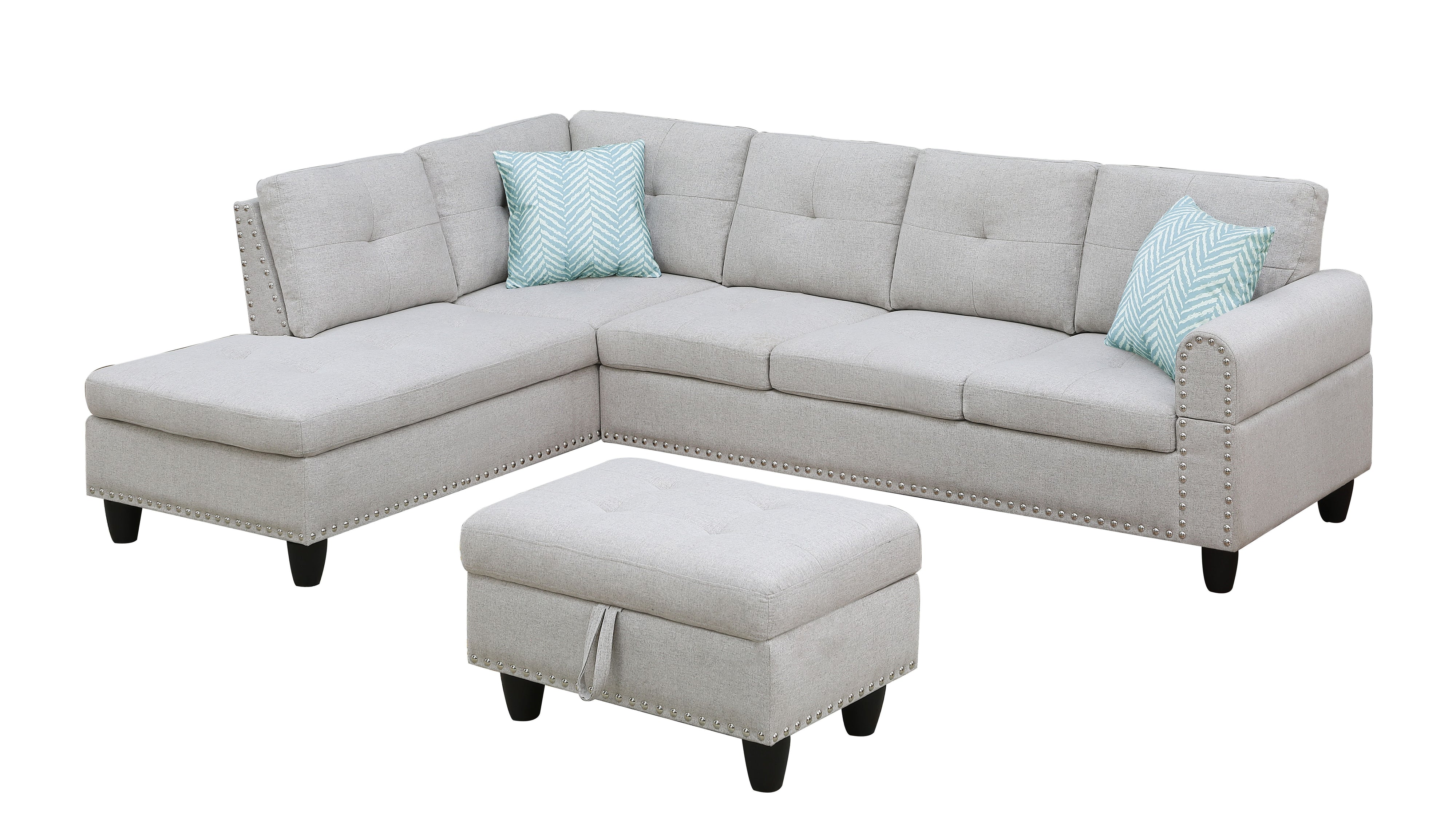 Alger - 98" Wide Left Hand Facing Sofa & Chaise With Ottoman