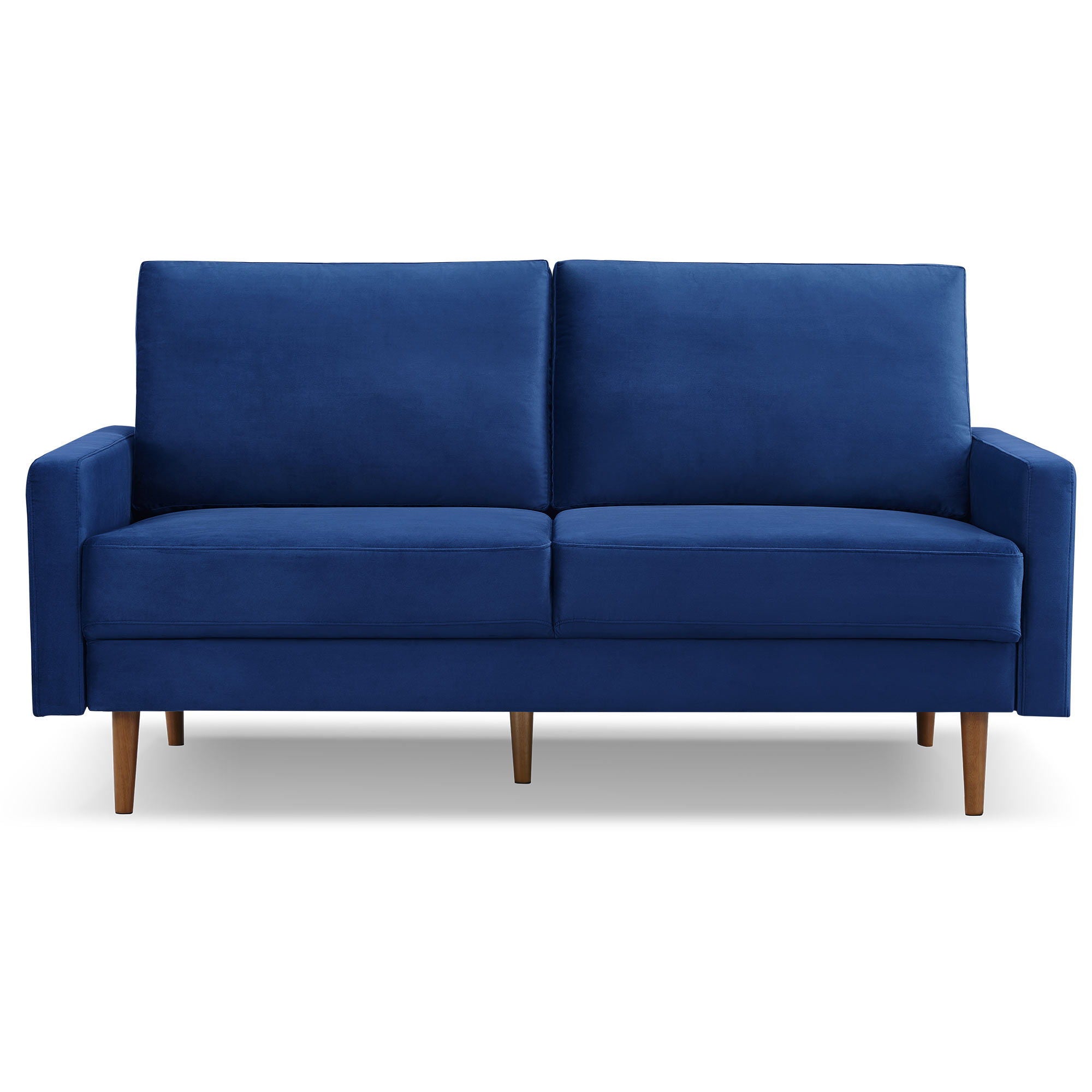 Velvet Sofa With Dark Brown Legs - Blue