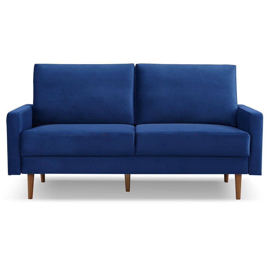 Velvet Sofa With Dark Brown Legs - Blue