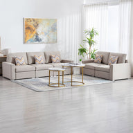 Nolan - Linen Fabric Sofa And Loveseat Living Room With Pillows And Interchangeable Legs by Lilola Home | Bel Furniture