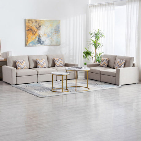 Nolan - Linen Fabric Sofa And Loveseat Living Room With Pillows And Interchangeable Legs by Lilola Home | Bel Furniture