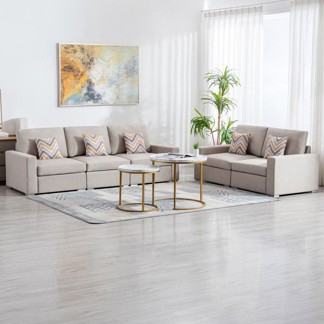 Nolan - Linen Fabric Sofa And Loveseat Living Room With Pillows And Interchangeable Legs by Lilola Home | Bel Furniture