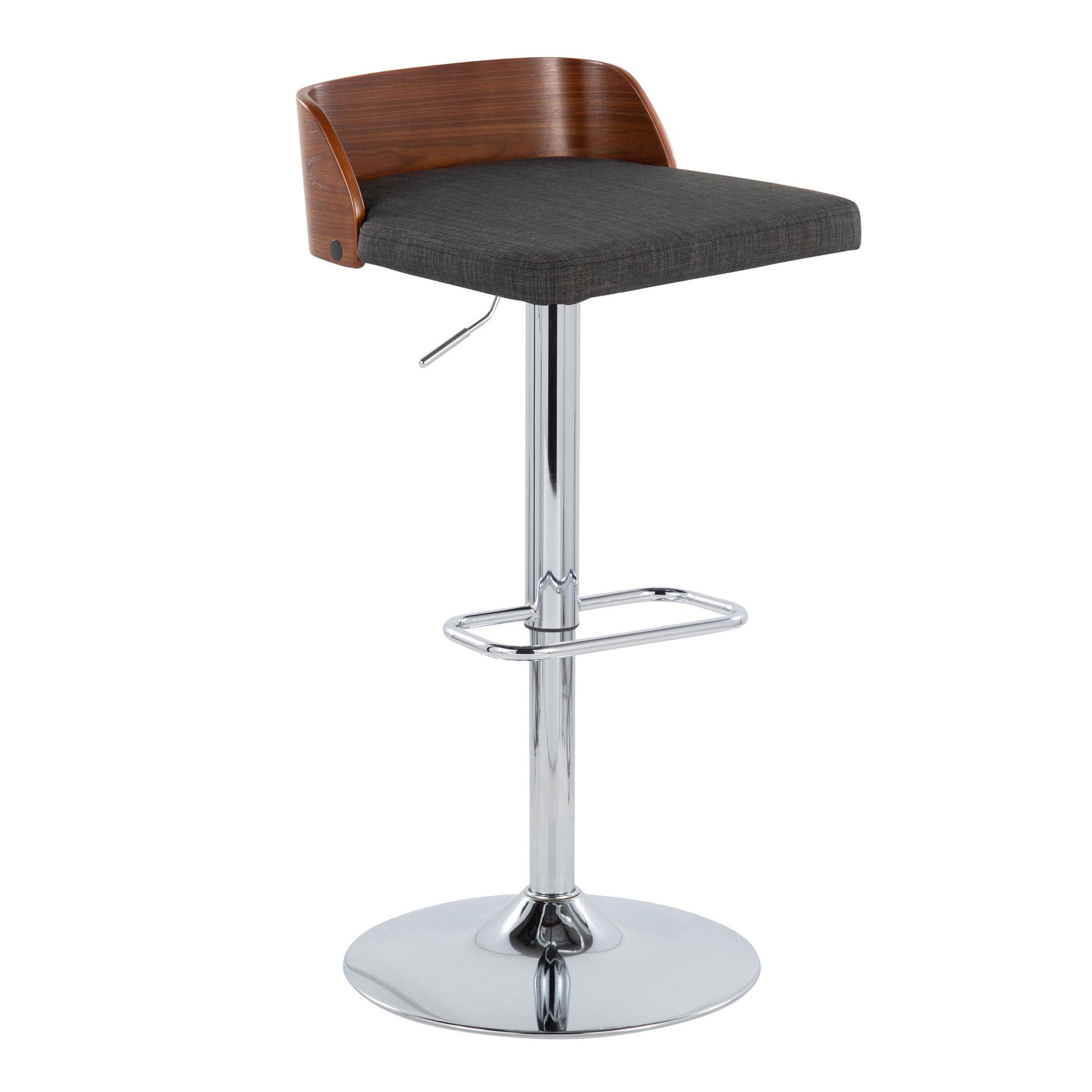 Maya - Mid Century Modern Adjustable Barstool With Swivel With Rounded Rectangle Footrest (Set of 2)