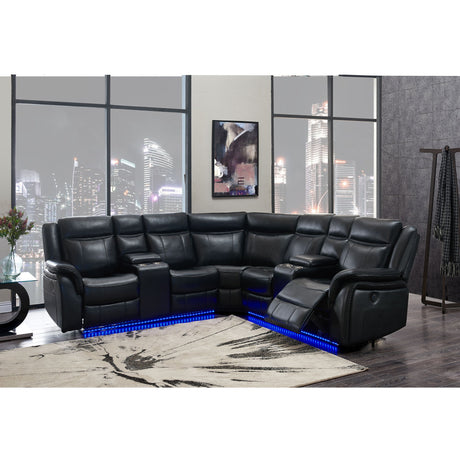 Jupiter - Leather Sectional - Black - view 9