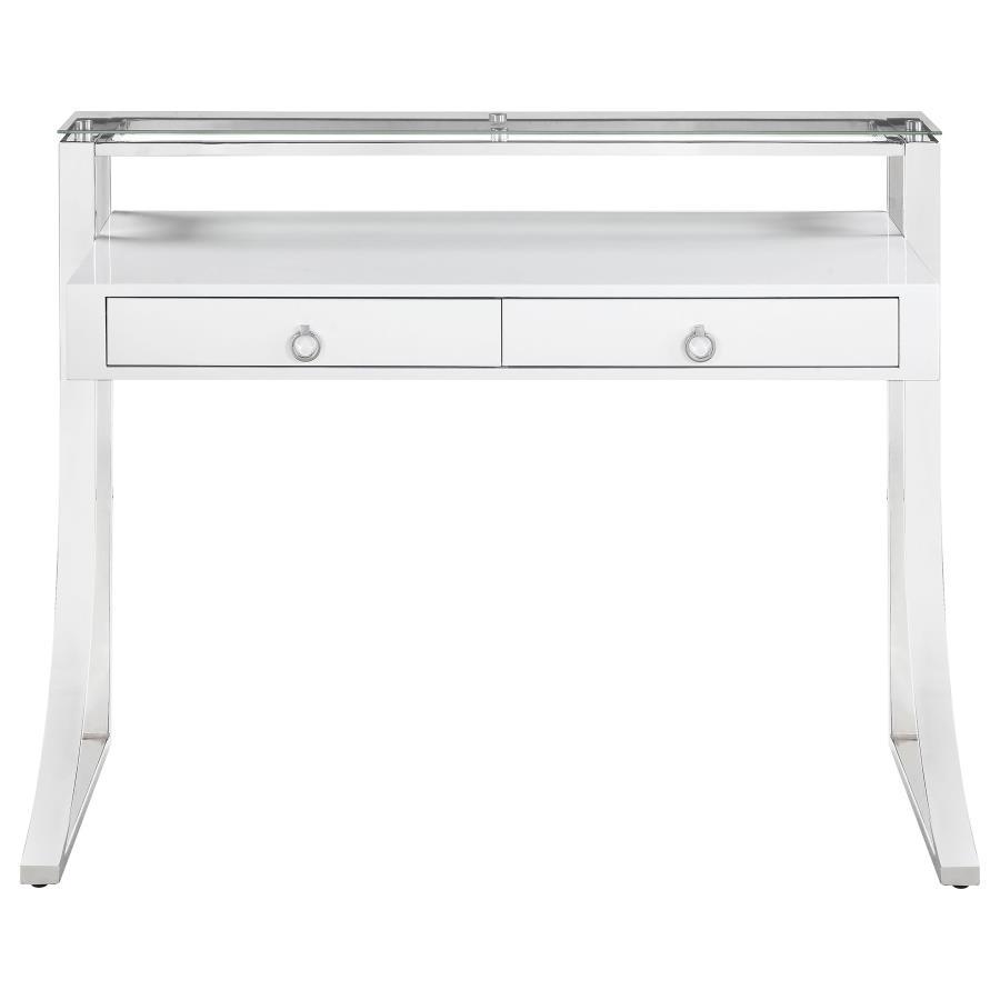 Gemma - 2-Drawer Writing Desk - White High Gloss by CoasterEssence | Bel Furniture