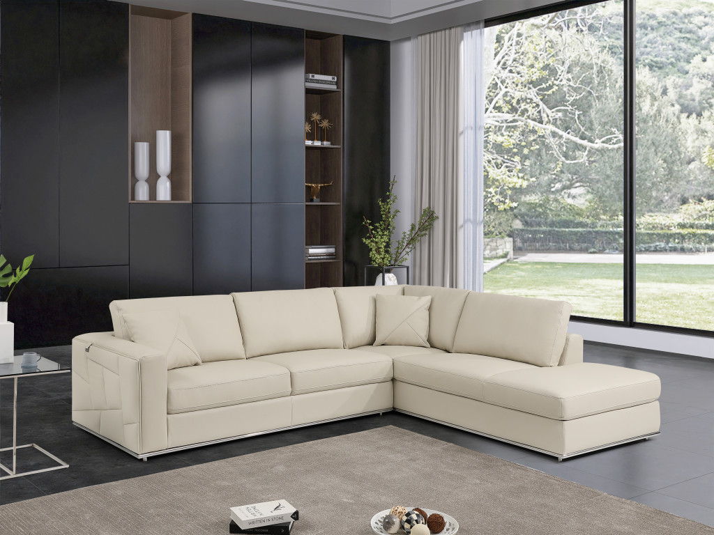 Italian Leather Reclining L Shaped 2 Piece Corner Sectional - Beige