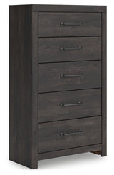 Hollivern - 4 Pc. - Twin Panel Storage Bed, Dresser, Mirror And Chest - Dark Gray