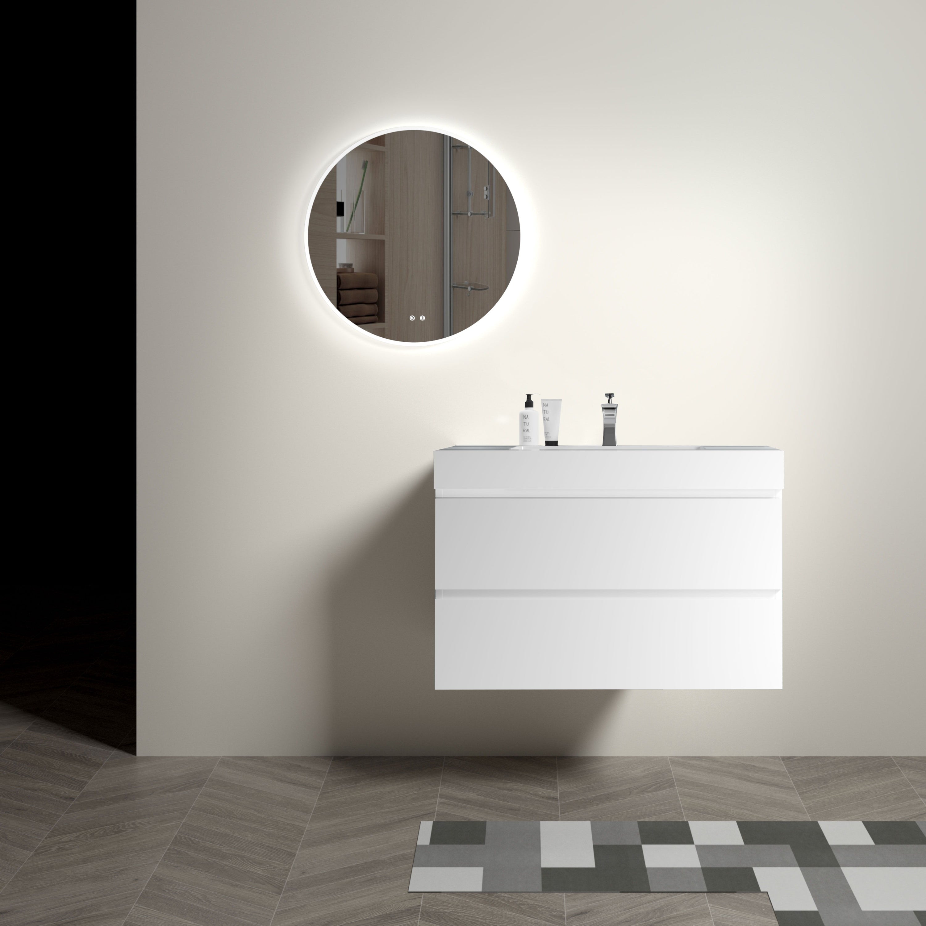 Alice - Bathroom Vanity With Large Storage, Sink Wall Mounted Floating Bathroom Vanity For Modern Bathroom, One-Piece Sink Basin Without Drain And Faucet