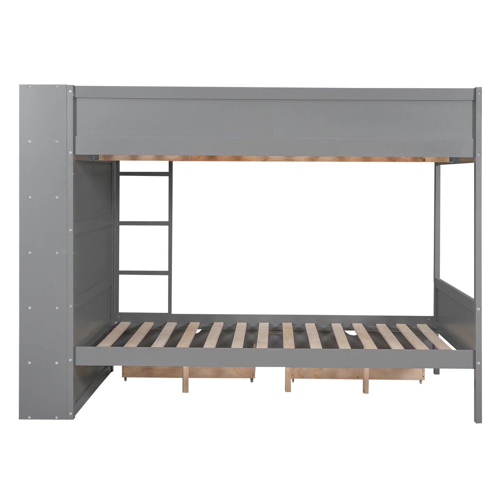 Full Over Full Bunk Bed With 2 Drawers And Multi - Layer Cabinet